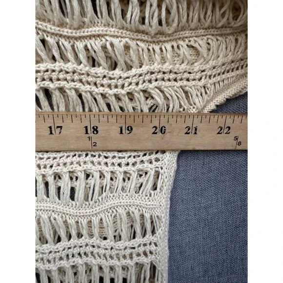ZYIA ACTIVE Cream Knit Crochet Sweater Top Shirt Medium Boho Short Sleeve - Picture 4 of 4